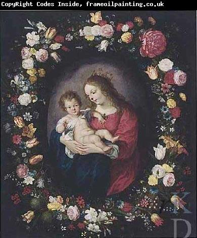 Antoine Sallaert Madonna: i.e. Mary with the Christ-child in a garland of flowers.